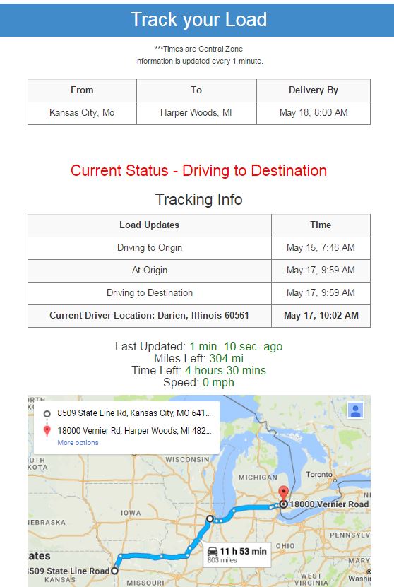 Live shipment tracking